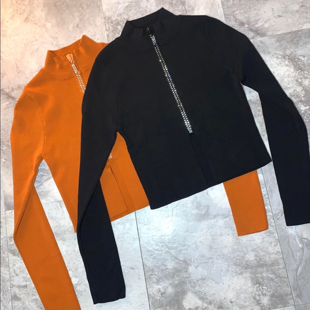 Blinged out quarter zip up - BURNT ORANGE